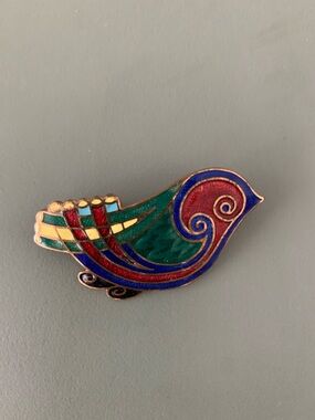 Vintage Tara Ware Enamel Bird Brooch - Multicolor Cloisonné Style